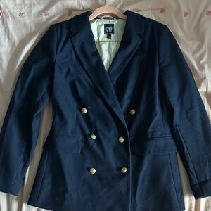 GAP Women's Dark Blue Shoulder Pad Blazer with Gold Buttons